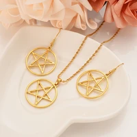 gold color star jewelry sets necklace round ball pendant earrings for women arab africa ethiopian girls kids party jewelry gift