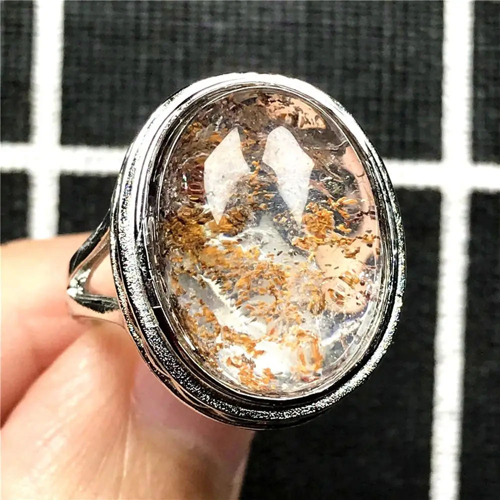 Кольцо женское/Мужское кварцевое с кристаллами 20 х16 мм | Кольца