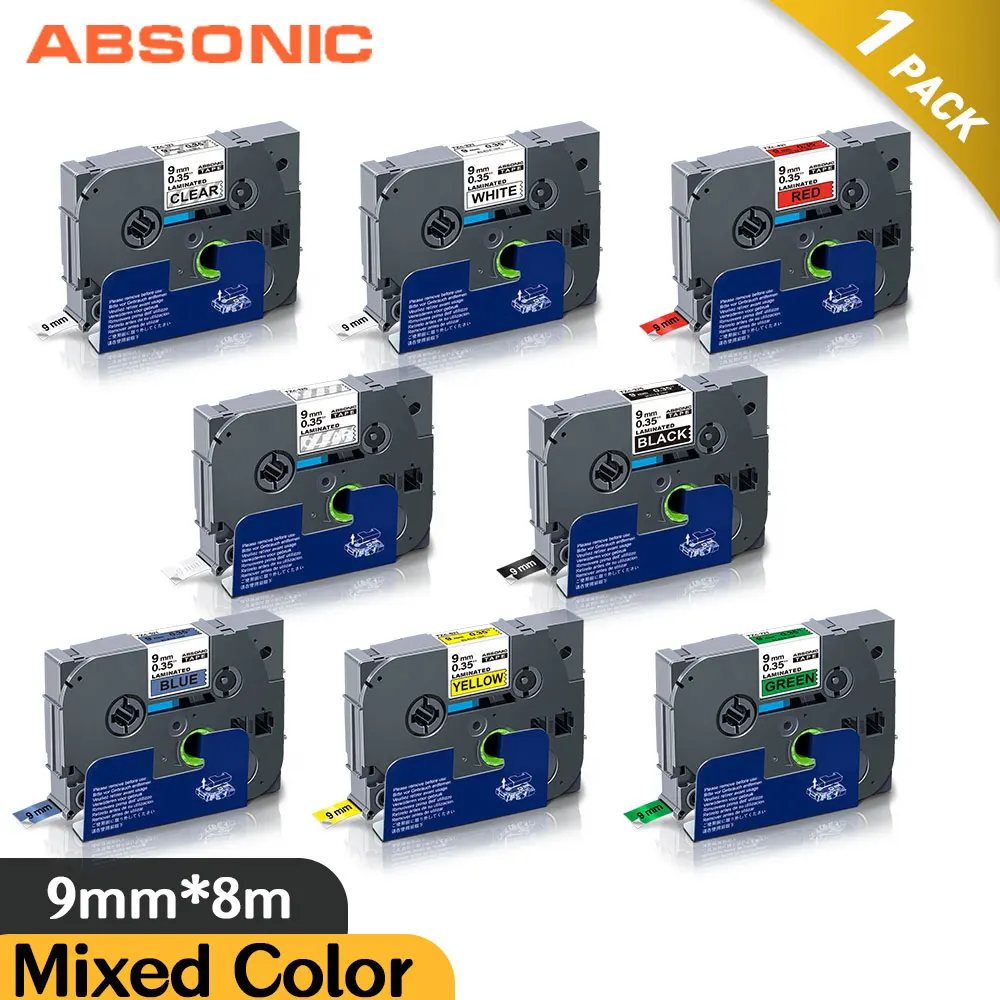 

Absonic 9mm Ribbon for Brother 121 221 421 521 621 721 125 325 Laminated Label Tape Mixed Color Compatible for Brother Maker