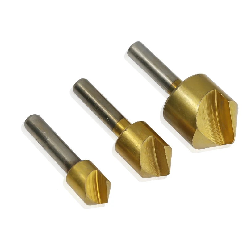 XCAN 3 шт 3/8 ''1/2'' 3/4 ''Одиночная флейта 90 градусов фаска сверло набор титановое покрытие Зенковка сверло дерево/Металл сверло