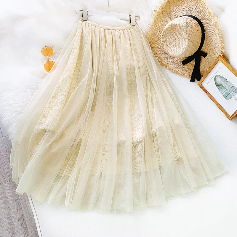 Юбка женская плиссированная трапециевидная из тюля с завышенной талией | Женская