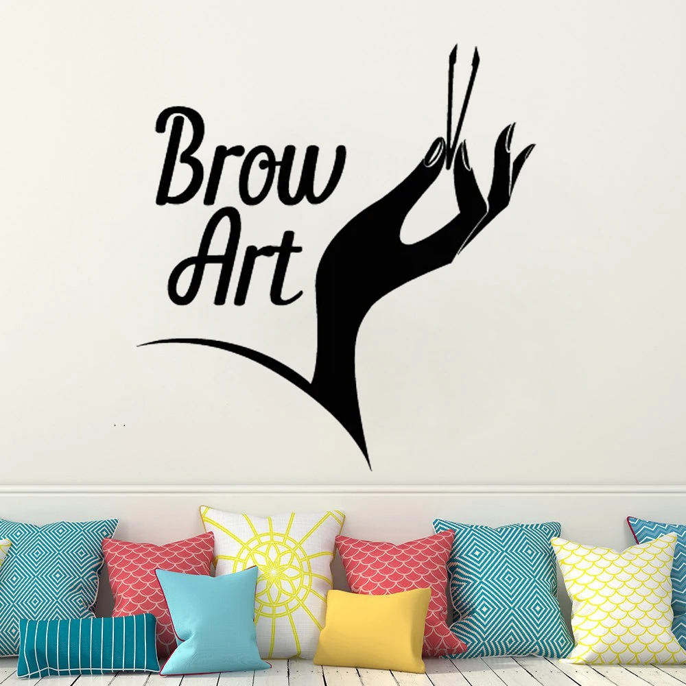 

Brow Art Wall Decals Beauty Tool Tweezers Beauty Salon Signboard Vinyl Sticker Hands Eyebrows Nail Room Decoration Mural DW20344