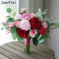 janevini elegant pink red wedding bouquets artificial bridal silk rose bridesmaid holding flowers ramos de flores damas de honor