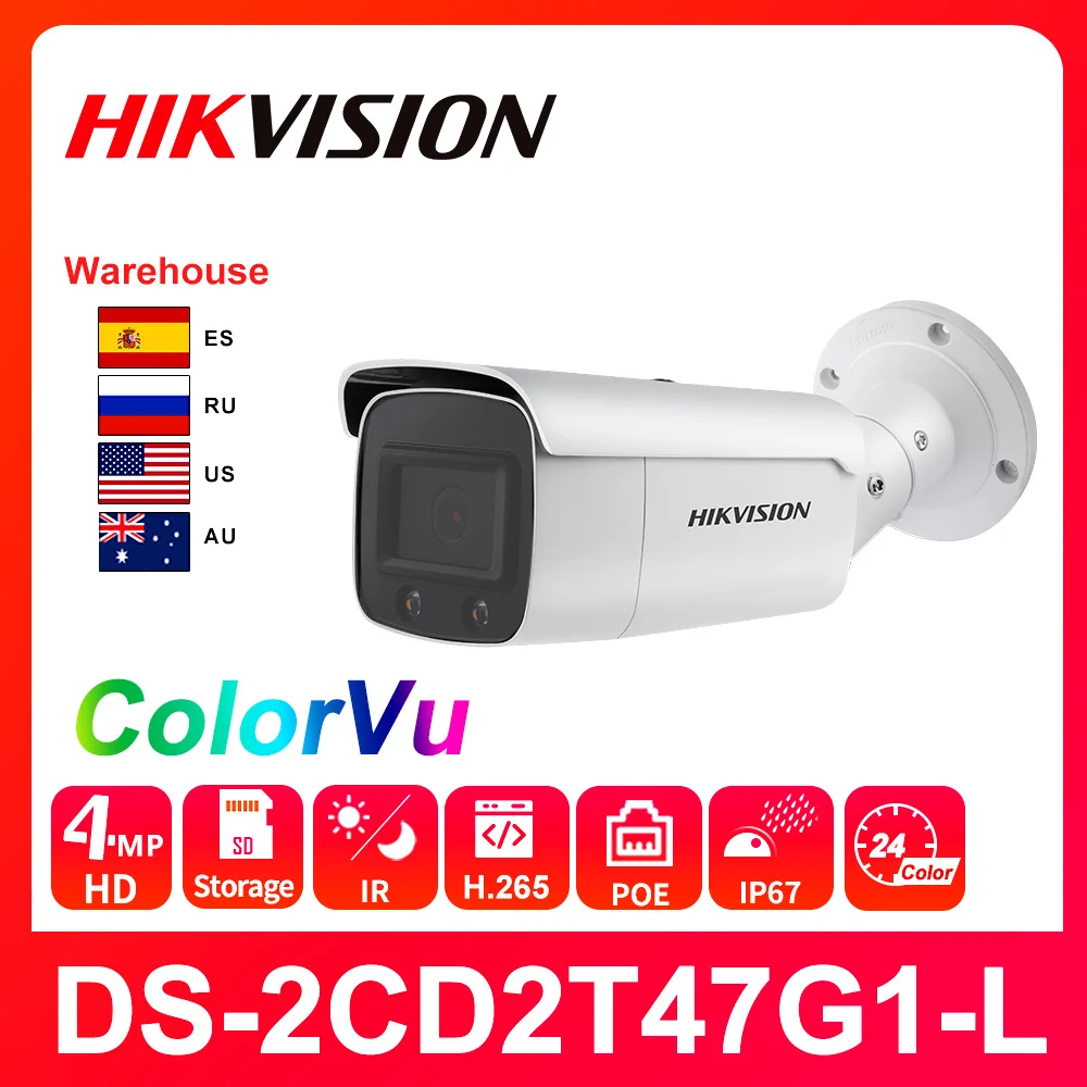 

IP-камера Hikvision ColorVu, 4 МП, стандартная Сетевая купольная IP-камера POE, наружная камера видеонаблюдения H.265, слот для SD-карты