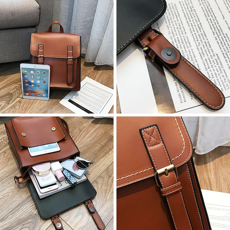 

Vintage Backpack Female Pu Leather Bag Women's Backpack Fashion School Bag for Girls High Quality Leisure Shoulder Bag Sac A Dos
