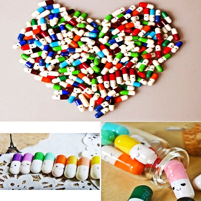 

100 pcs/lot Love Blank Message Capsule Envelope Letter Paper for Children Pill Capsule Message Letter Kawaii Emoticon Smile Pill