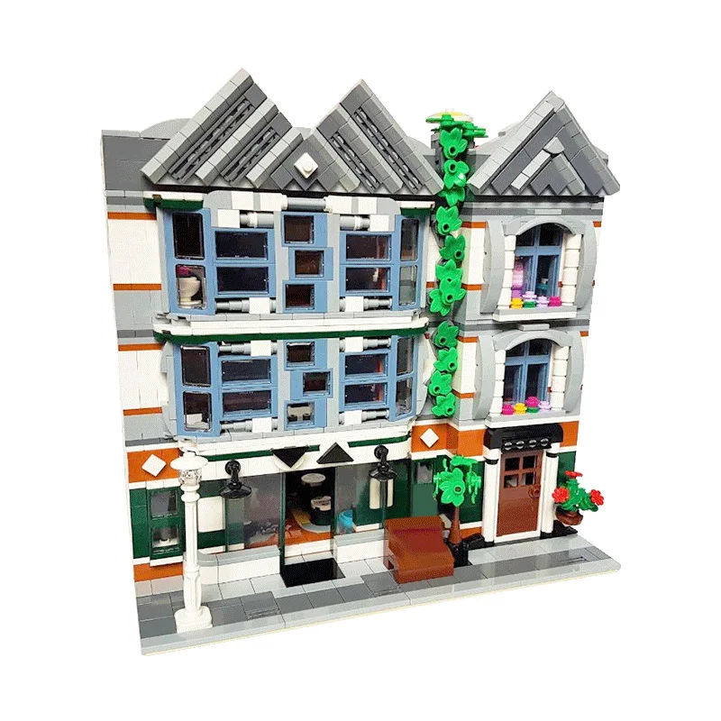 

BuildMoc City Buildings Corner Garage Architecture Building Blocks MOC City Street View House Bricks Educational Kids Toys Gift