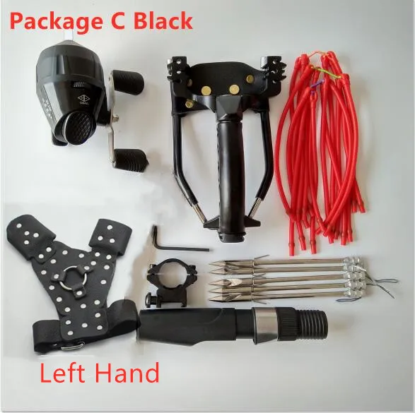 Package C Black Left Новинка, Рогатка из нержавеющей стали для рыбной ловли, дротика для охоты, рыбалки, рогатки, катапульта, Уличное оборудование - Цвет: Package C Black Left