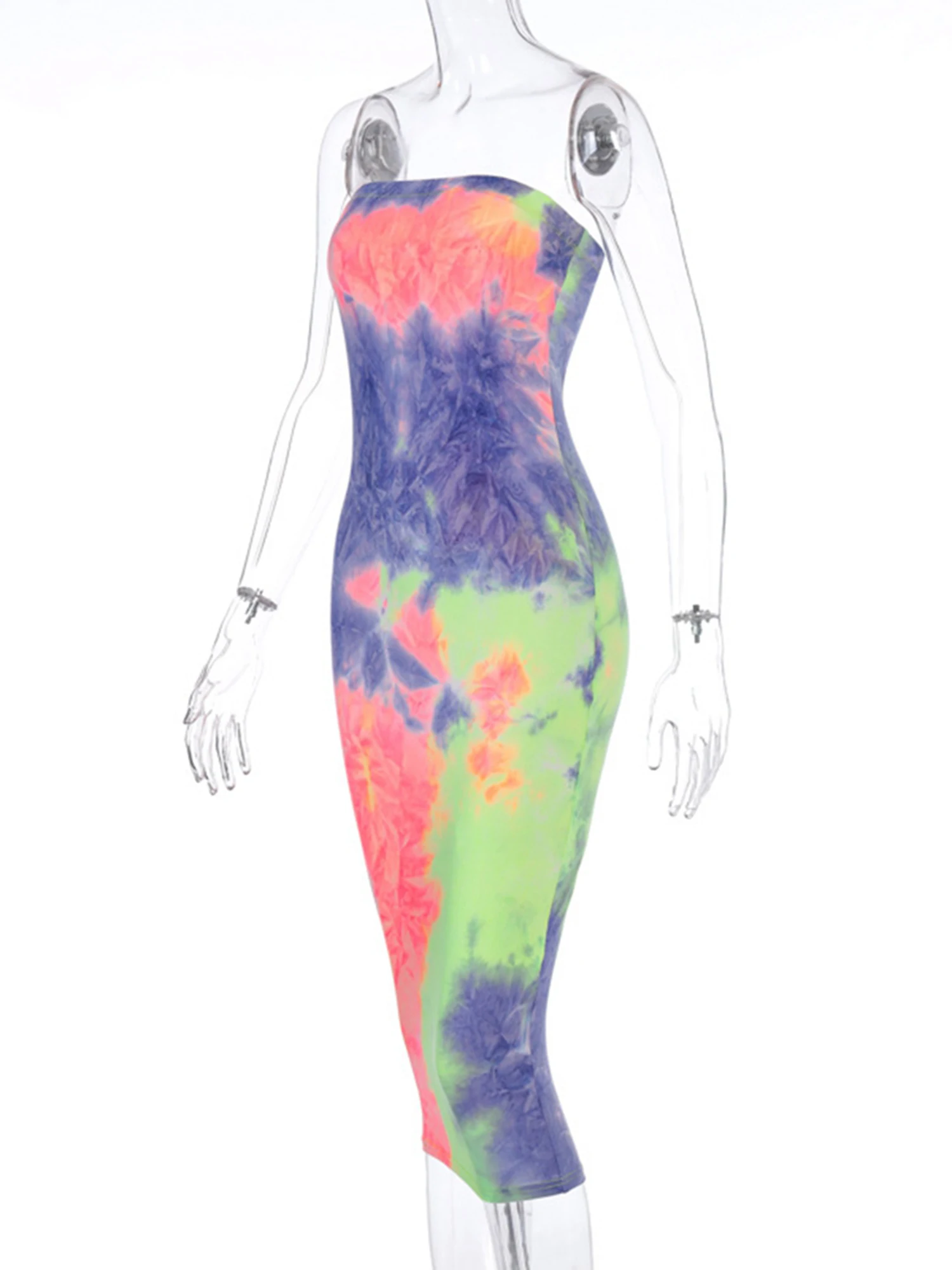 Платье женское летнее без бретелек пикантное облегающее миди рукавов с плоской