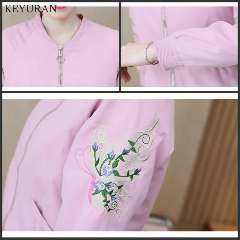 Куртка-бомбер женская с вышивкой повседневная короткая верхняя одежда на молнии