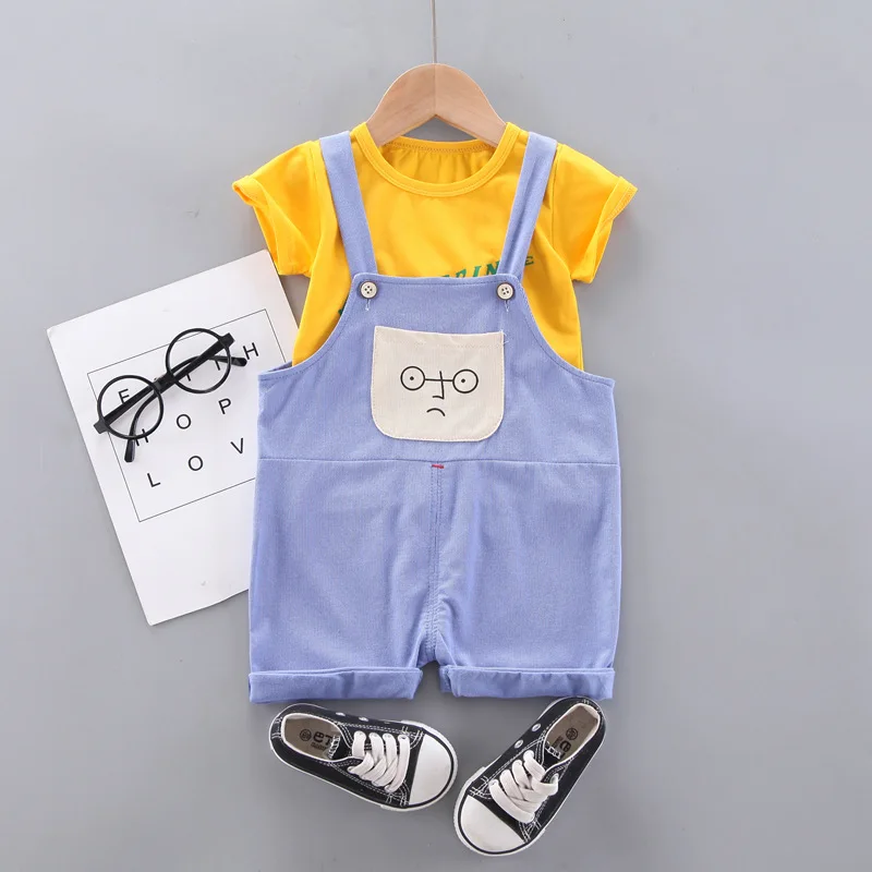

New Summer Children Fashion Clothing Baby Boys Girls T Shirt Bib Shorts 2Pcs/sets Kids Infant Clothes Toddler Cartoon Tracksuit