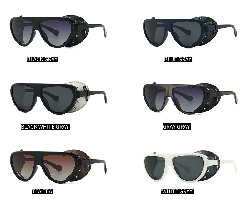 Steampunk Black Pu Leather Frame Polarized Sunglasses For Men Vintage Luxury Brand Round Punk Sun Glasses Women Chic Eyewear New