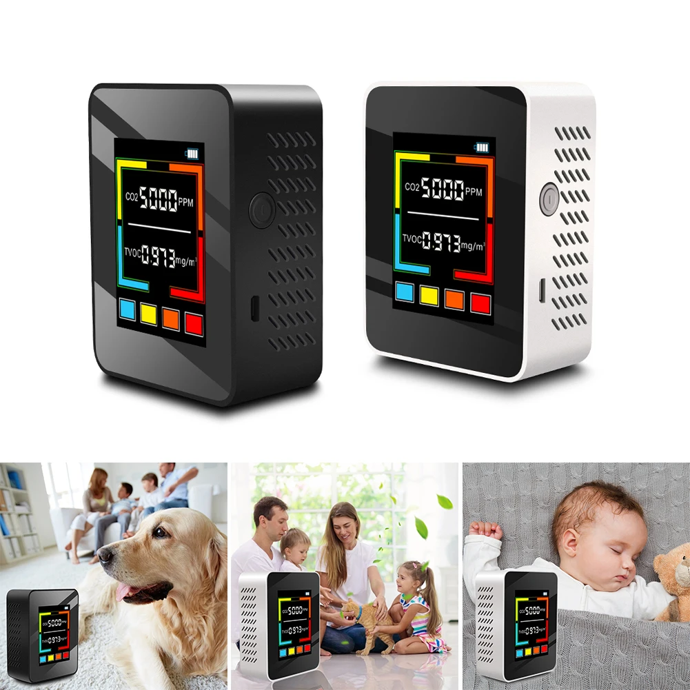 

Portable Air Quality Monitor CO2 Meter Recahrgeable Digital Carbon Dioxide Detector TVOC HCHO AQI Monitor