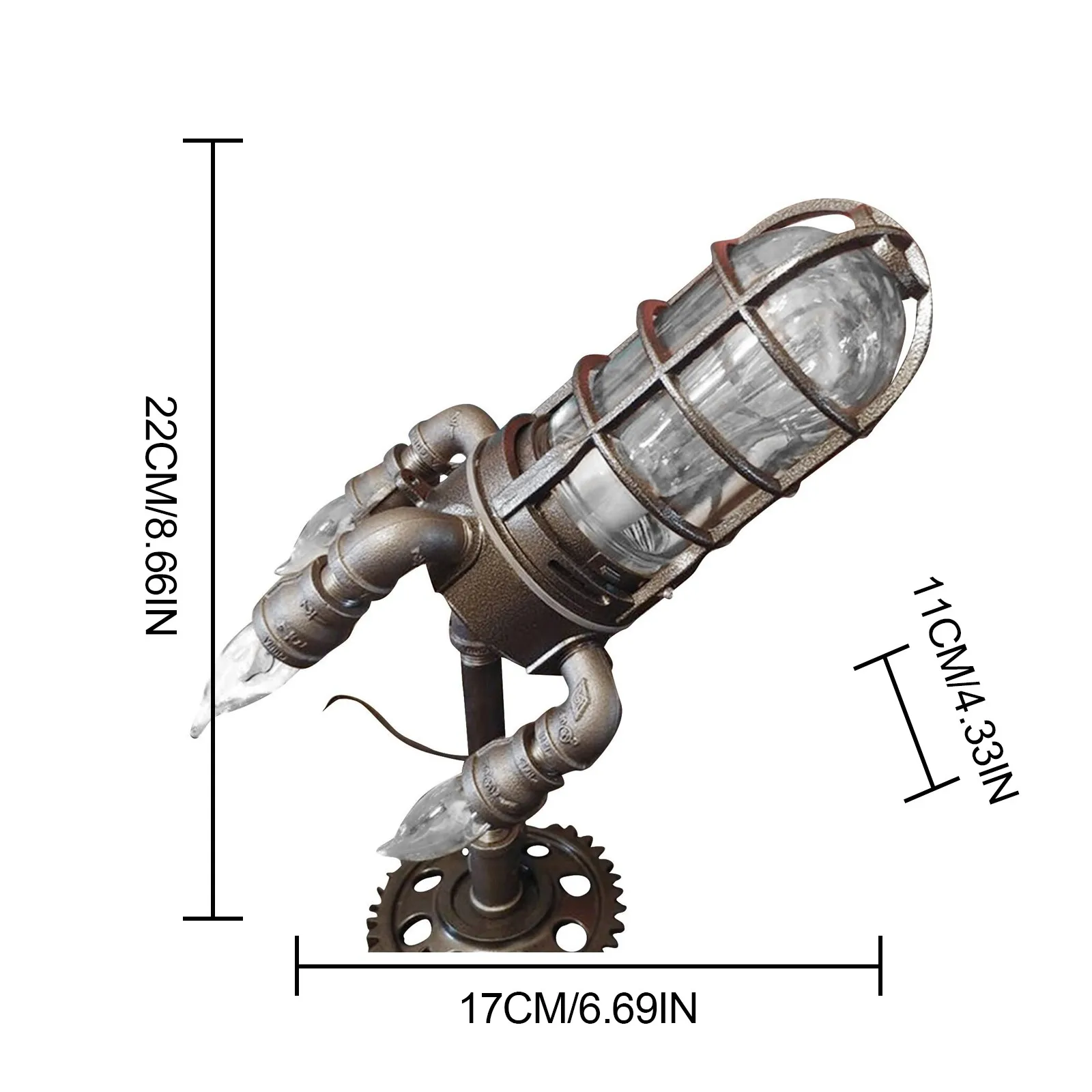 

New 2021 High Quality Safety Steampunk Lamp Punk Style Lights Metal Desktop Decor Ornaments Home & Garden Accessories