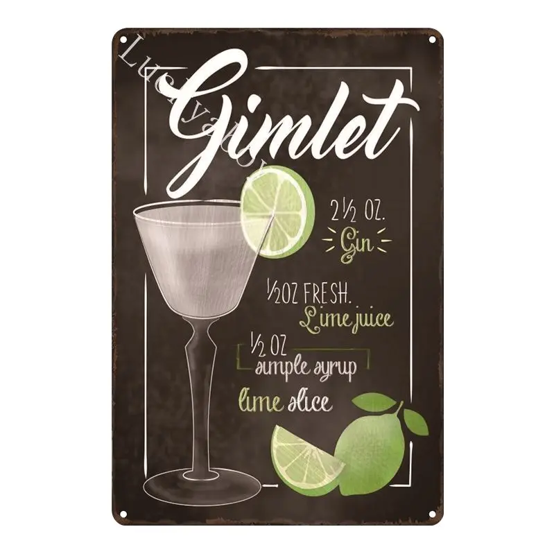 [Luckyaboy]Martini Mojito Cocktail Vintage Tin Signs Wall Plaque Custom Metal Painting Antique Gift home bar Pub Decor AL035 - Цвет: UV1554