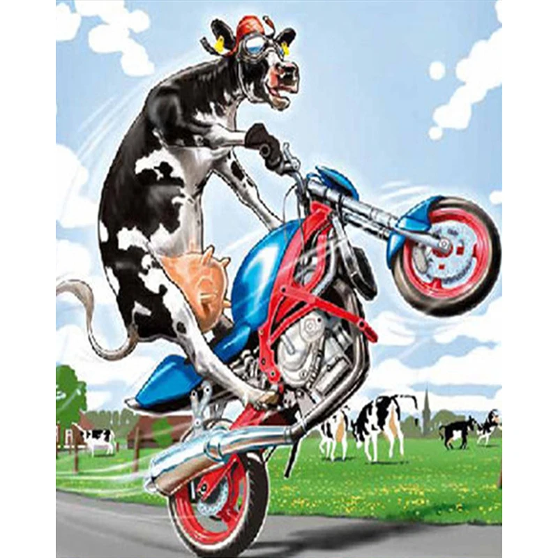 

DIY Painting By Numbers Cow Coloring By Numbers Cartoon Motorcycle Wall Art Canvas Picture Hand Painted Modern Room Decoration