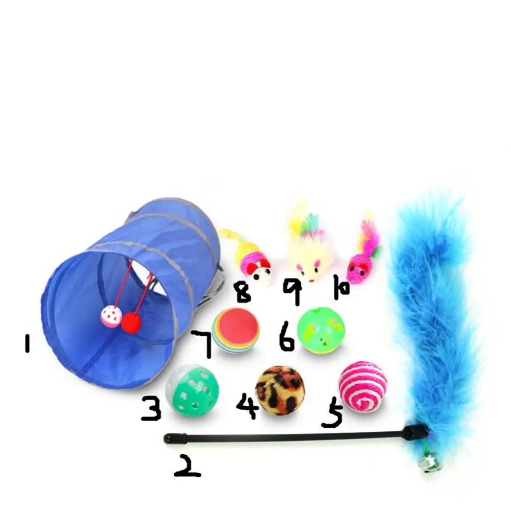 

Toy Set Pet Kit Collapsible Tunnel Cat Toys Fun Channel Feather Balls Mice Shape Pet Kitten Dog Cat Interactive Play Supplies