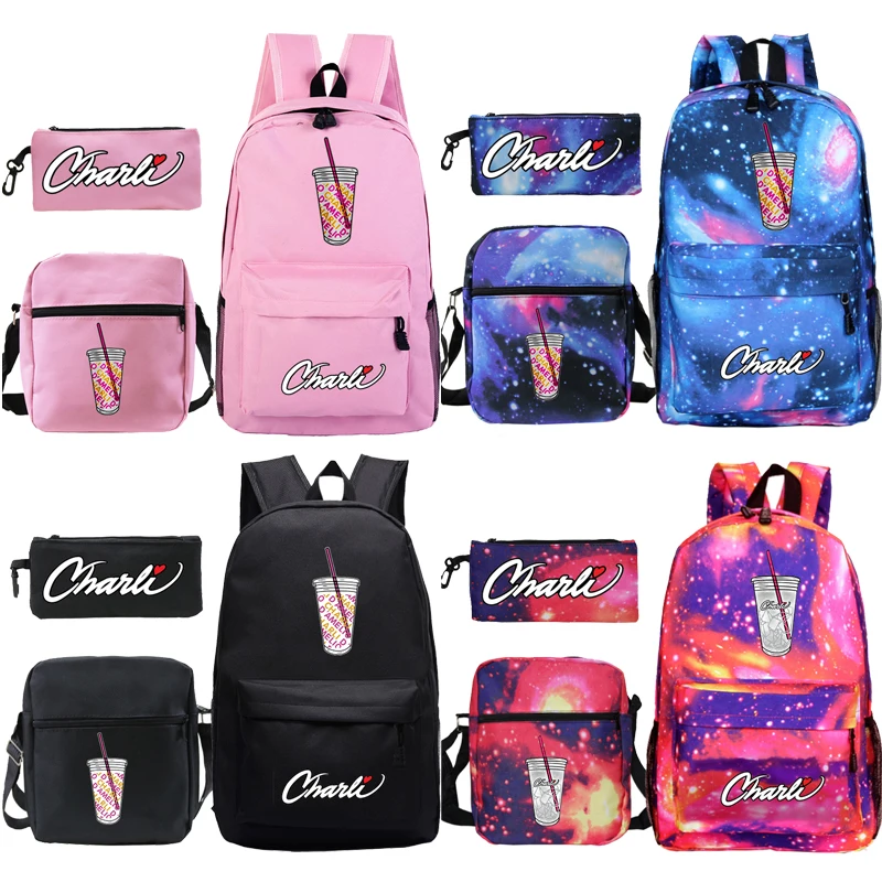 

Girls Charli Damelio Backpack Canvas School Bag Bookbag Boys Shoulder Bags Pencil Case Women Mochila 3 Pieces/set Rucksack Gift
