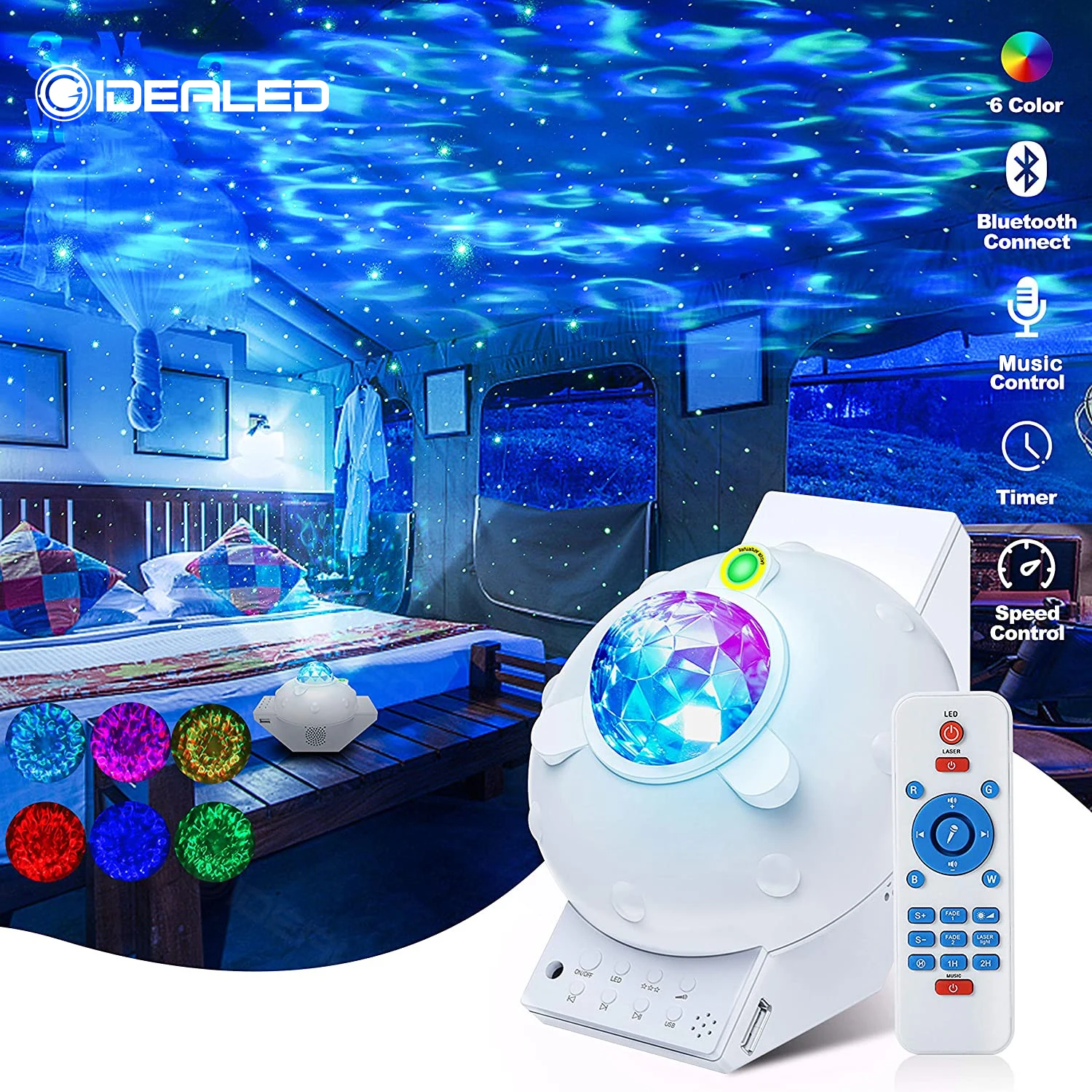 LED Star Night Light Galaxy Projector Led Light Star Music Projectors USB with Bluetooth Speaker Wave Party Night Wedding Lights