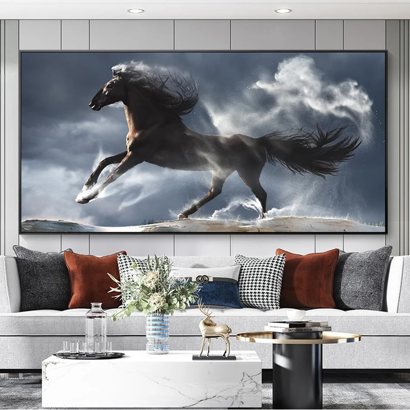 

Black White Horse Running Pictures Animal Posters And Prints Canvas Painting Wall Art For Living Room Decoration