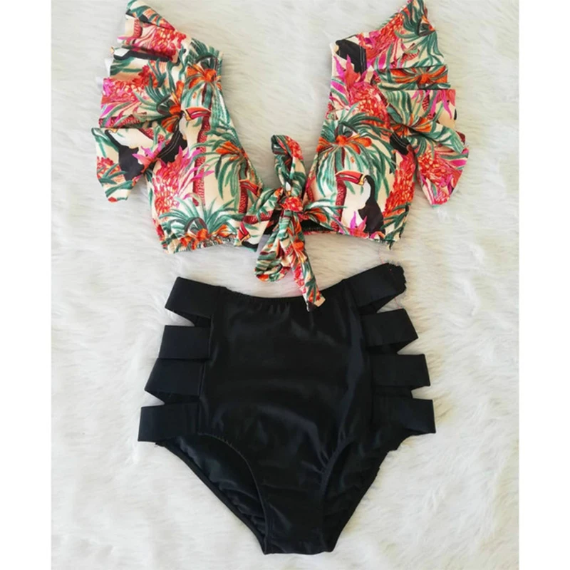 

Floral Ruffled Bikinis 2021 Woman 2 Pieces Swimsuit Push Up Bikini Set High Waist Swimwear Women Sexy Bathing Suit Beach Wear