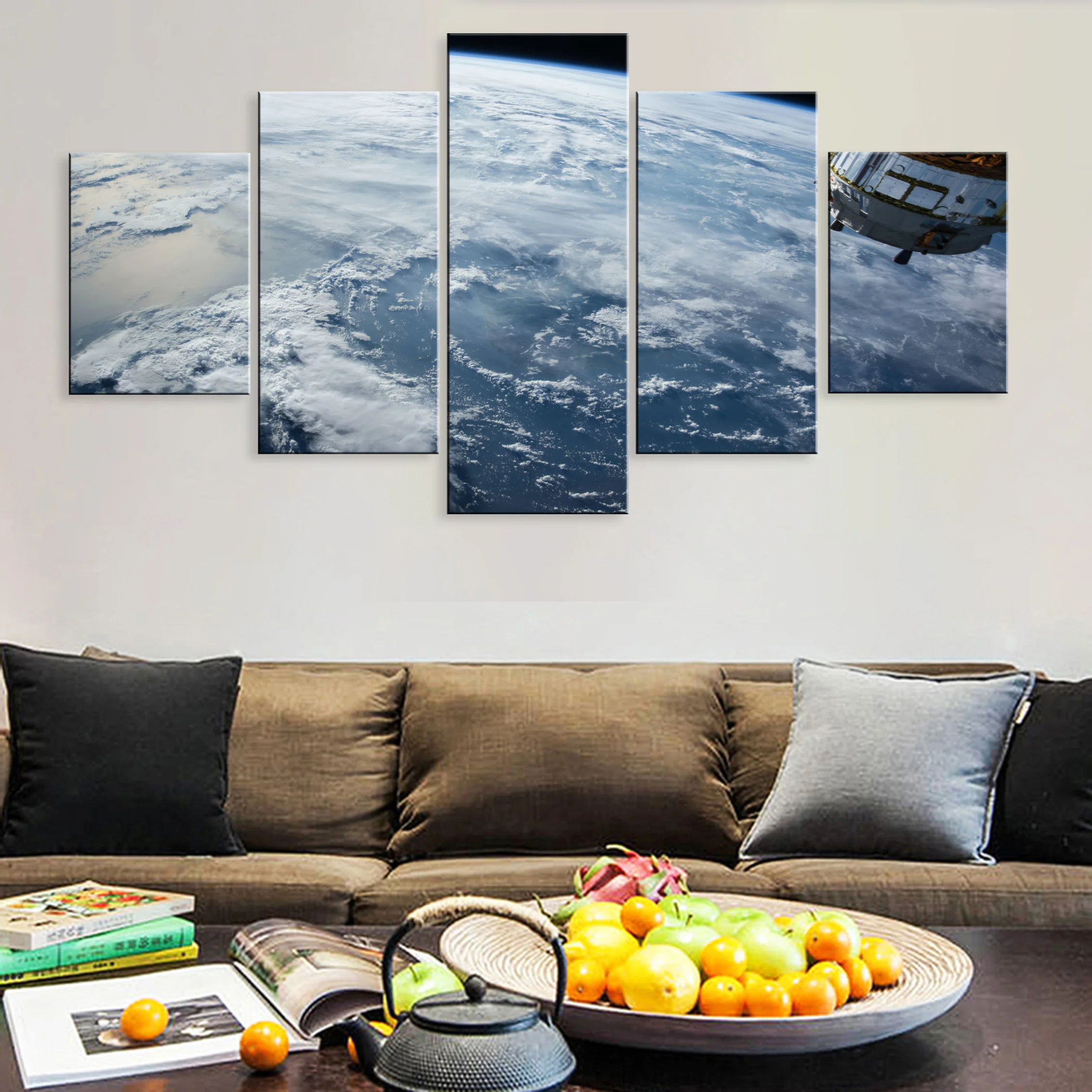 

Hd Printed Decoration Modern 5 Pieces Artwork Modular Poster Canvas For Living Room Home Framework outer space Landscape Earth