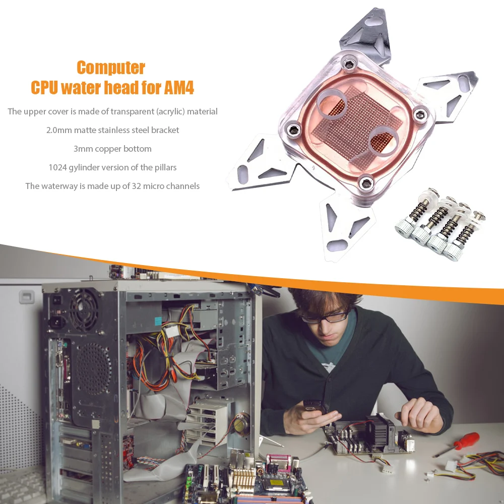 

Computer CPU Cooler Water Cooling Block Copper Base Steel Plate POM Cover for LGA 1155 2011 AMD AM4 Fans Cooling