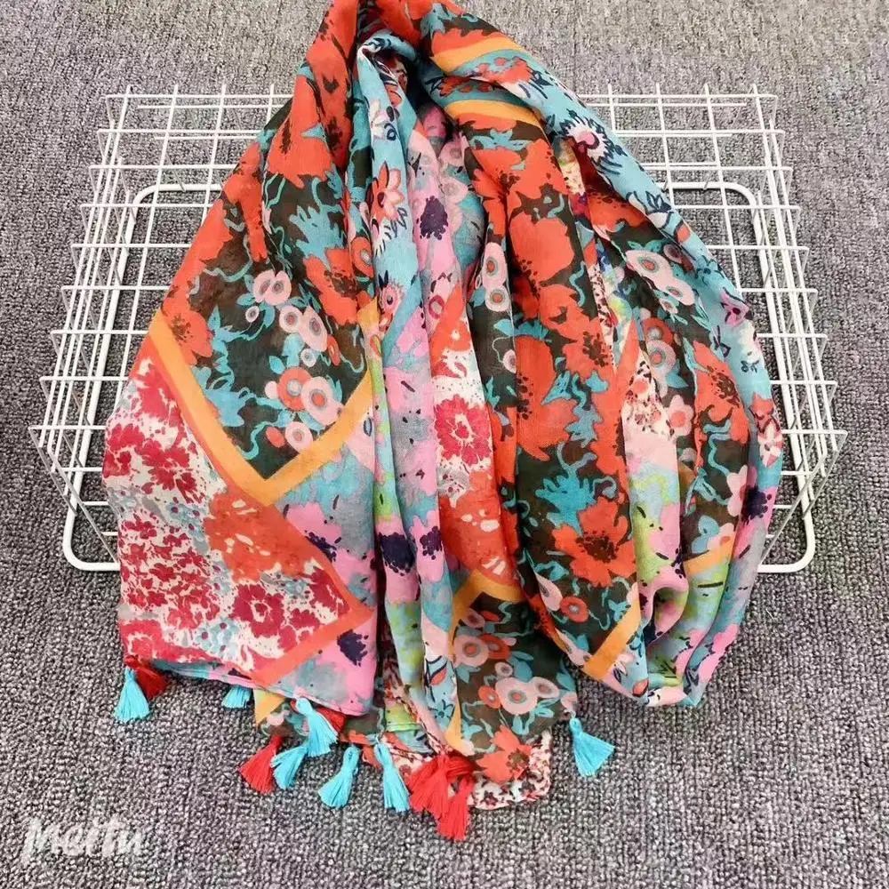 Новинка весеннего сезона 2020 блестящие длинные шали с цветочным рисунком и