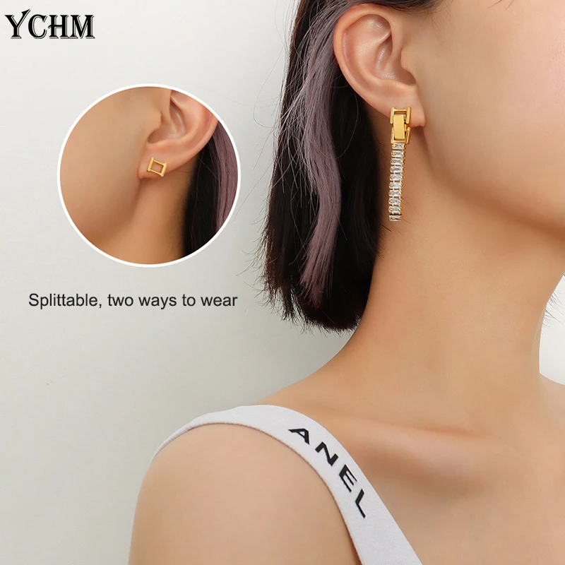 

Long Zircon Chain Dangle Earrings for Women 2021 Stainless Steel Tassel Earrings Splittable France Fashion New Luxury Jewelry