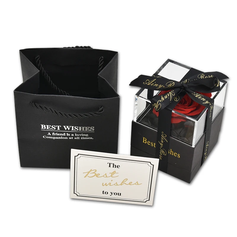 RED WITH BOX Искусственные цветы, красные розы, украшение, красота и чудовище, со стеклянным куполом, деревянная основа, искусственные цветы на год, подарки на день Святого Валентина - Цвет: RED WITH BOX