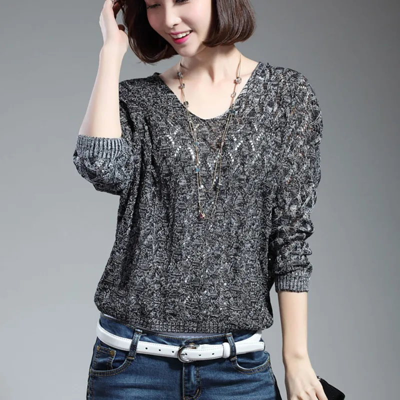 Фото Autumn and winter women's sweater pullover V-neck casual long-sleeved fashion openwork woolen knit vest Женская одежда Autumn and winter women's sweater pullover V-neck casual long-sleeved fashion openwork woolen knit vest Женская одежда