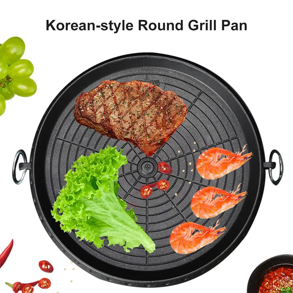 Круглая сковорода-гриль в Корейском стиле с каменной поверхностью Maifan с покрытием из камня, антипригарная Бездымная плитка для барбекю в по...