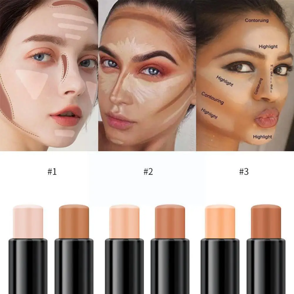 

1pcs Fashion Double-headed Highlighter Three-dimensional Contouring Brightening Concealer V Shadow Cosmetic Face Natural St T9c3