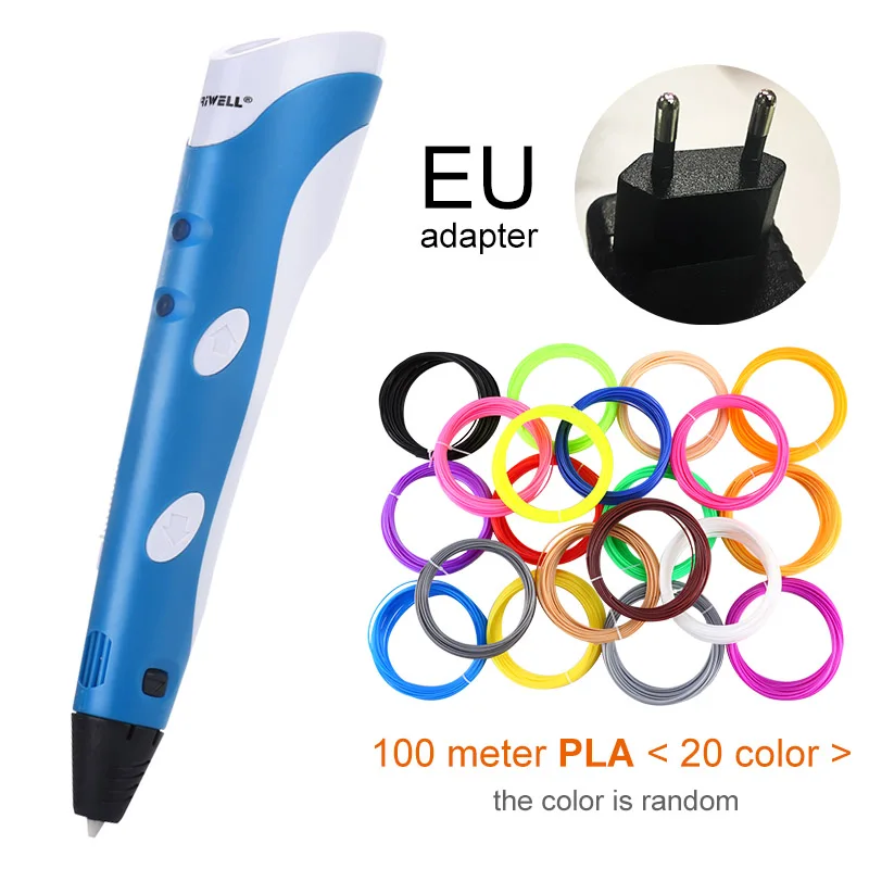 Myriwell, 3D Ручка,, сделай сам, 3D печать, ручка с 100 м ABS/PLA нитью, креативная игрушка, подарок для детей, дизайнерский рисунок - Цвет: Blue EU-100m PLA