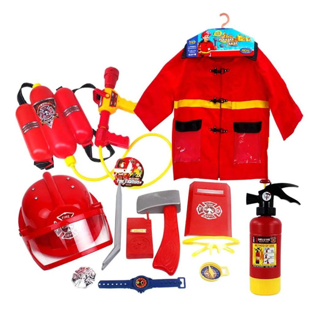 Fireman Sam Fire Chief Role Play Costume Dress-Up kid's Toys Hat Clothes Water Gun Fighting Tools Firefighter Toy Set | Игрушки и