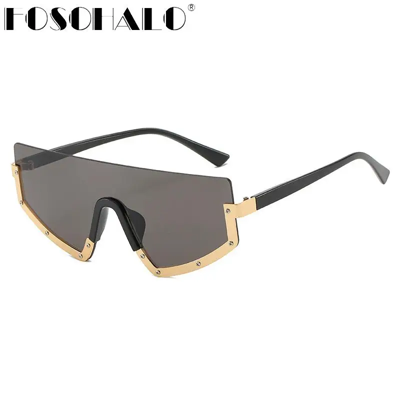 Цельные солнцезащитные очки большого размера женские зеркальные кошачий глаз