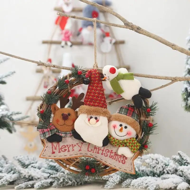 Венок из натурального ротанга гирлянды Рождественский Санта лось снеговик