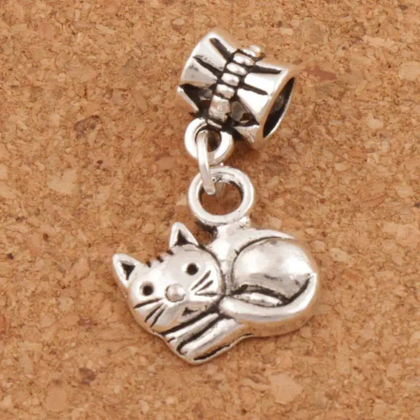 

Smooth Lying Cat Charm Beads 108pcs zinc alloy Dangle Fit European Bracelets B1153 14x25 mm