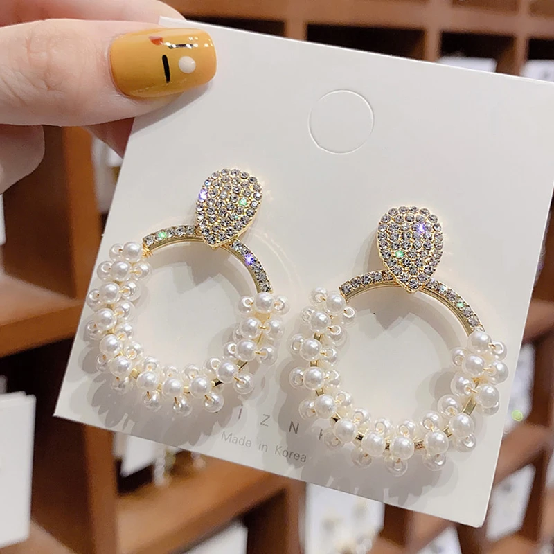 

New Earrings 2021 Tide Simple Female Senior Sense Niche Small French Net Red Earrings Small Elegant Pearl Hoop Drop Earrings