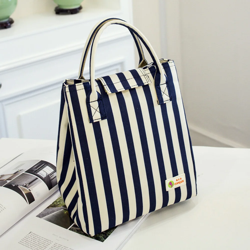 

Tote Large Capacity Lunch Bag Picnic Food Container Office Thermal Insulation Stripe Reusable Leakproof Oxford Cloth Waterproof