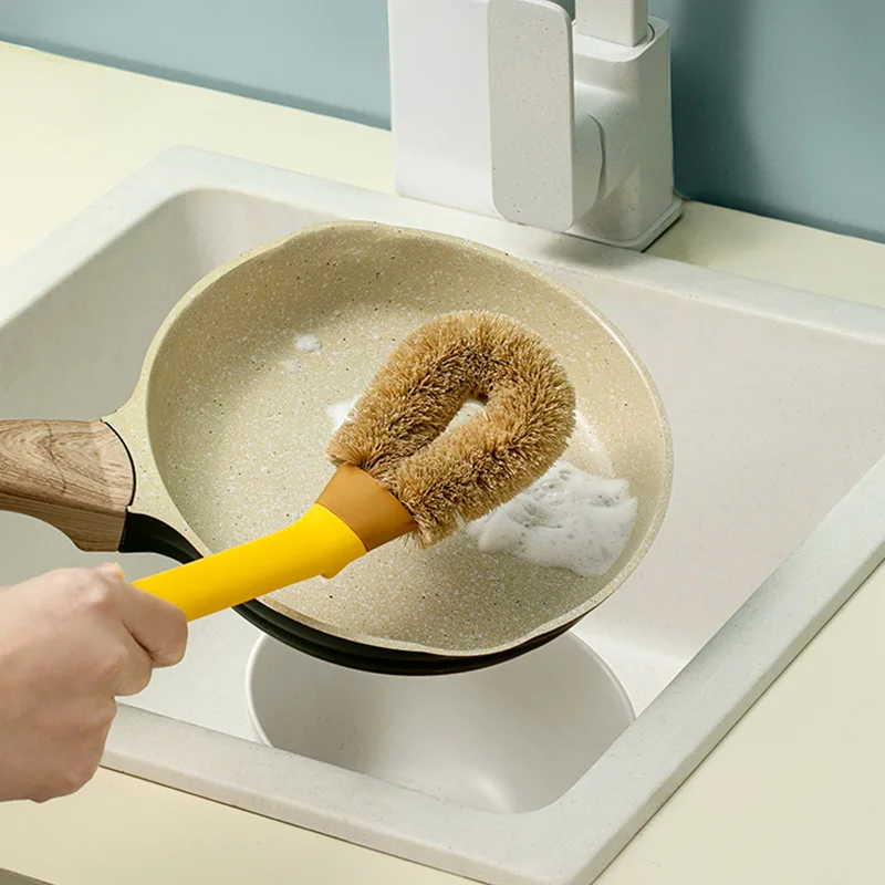

Household long-handled pot washing pot brush kitchen pot and bowl brush cleaning brush natural hemp fiber non-stick oil