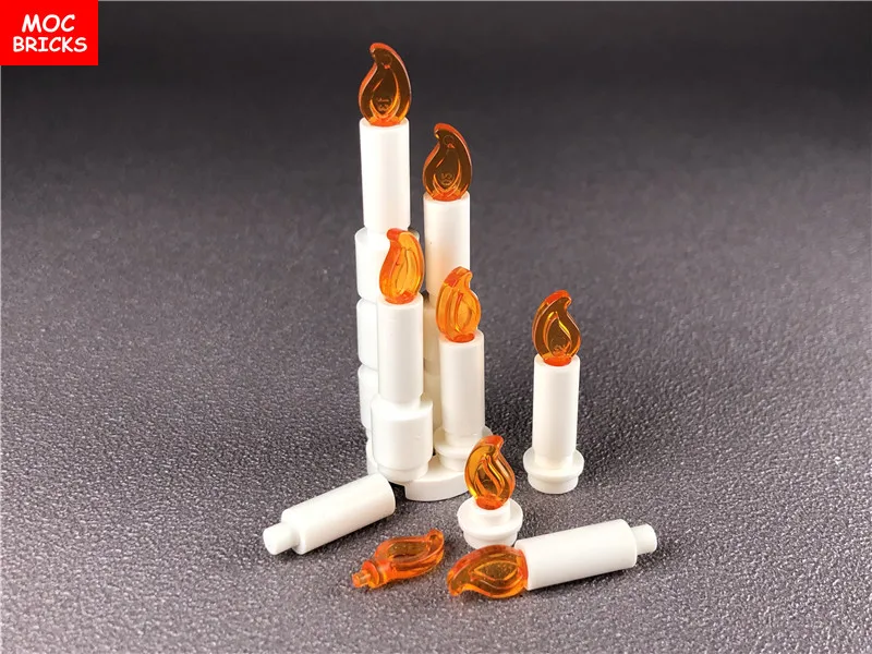 Кубики MOC белый подсвечник свеча пламя подходит для 37762 37775 строительных блоков