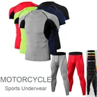 Комплект мужского термобелья из топа и брюк, быстросохнущее базовое белье для езды на мотоцикле, облегающие Короткие рукава и брюки, на лето