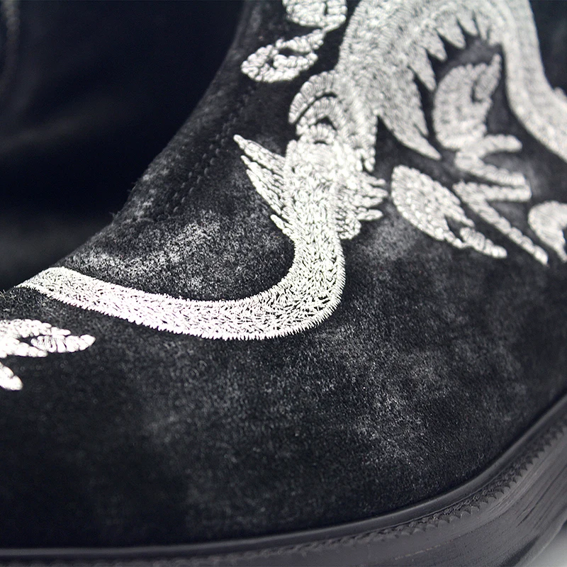 Мужские ботильоны с вышитым серебряным драконом винтажные ковбойские ботинки