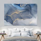 Абстрактный постер с мраморной текстурой, Золотая синяя настенная Художественная печать, современный стиль, холст, краска, нордическая декоративная картина, домашний декор