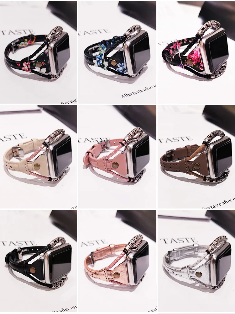 

Flower PU Smart Watch Bracelet Band Chain 44/42/40/38mm for Apple Watch1/2/3 iWatch5/4 Leather Buckle Watchband Strap Wristband