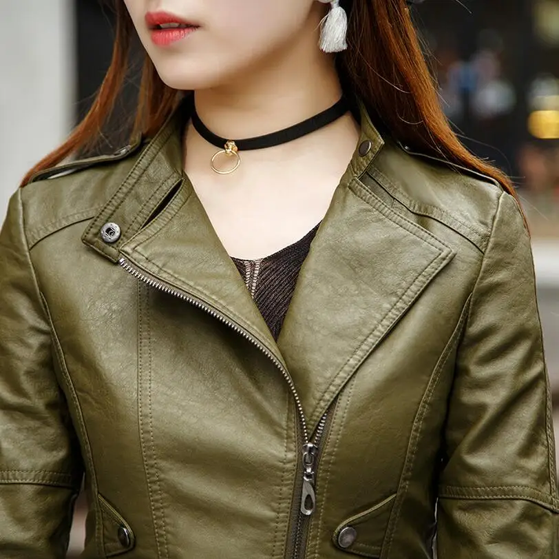 

Autumn Spring And Korean Version Of Slim Pu Leather Jacket Stand Collar Large Size Coat Clothing Oblique Zipper Rivet Coat/m-3xl