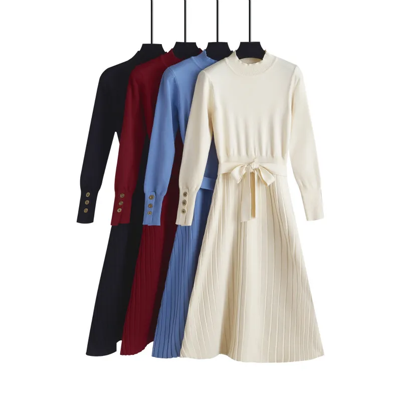 Облегающее однотонное вязаное зимнее платье для женщин 2020 белое плиссированное