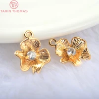 91210pcs 14x11mm 24k gold color brass with zircon flower charms pendants high quality diy jewelry findings accessories
