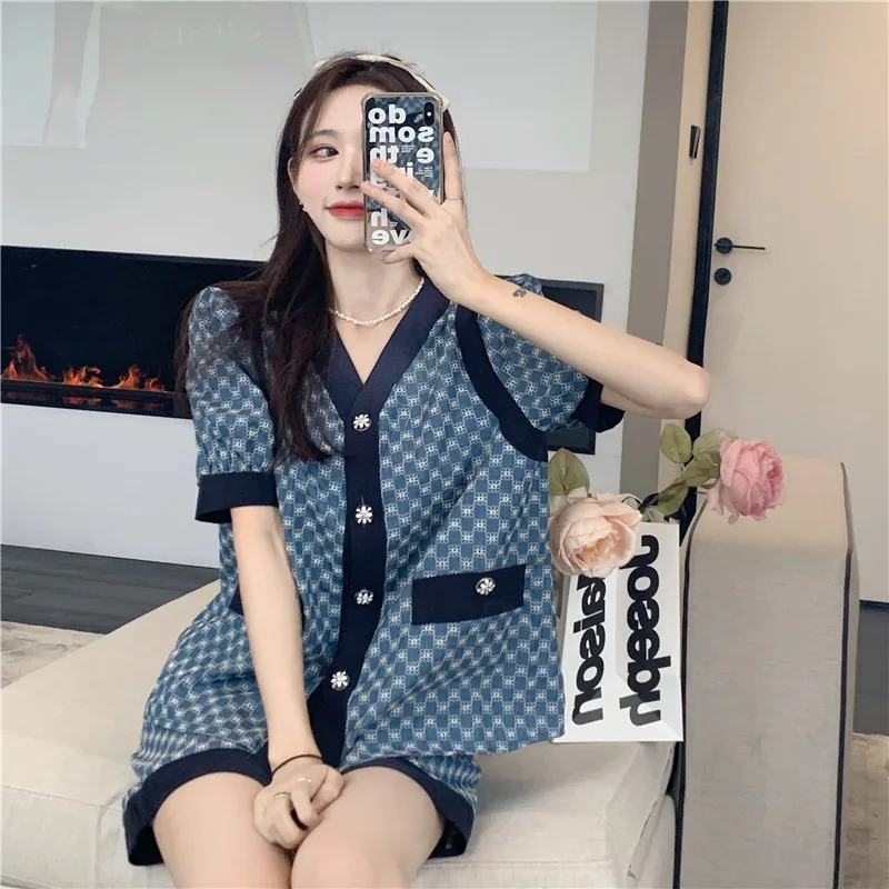 Летний популярный женский синий костюм PLAMTEE 2022 Повседневная однобортная рубашка